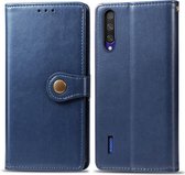 Retro effen kleur lederen gesp mobiele telefoon bescherming lederen tas met lanyard & fotolijst & kaartsleuf & portemonnee & beugelfunctie voor xiaomi mi cc9e (blauw)