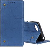 Voor Alcatel 1V (2019) koperen gesp Retro Crazy Horse-textuur Horizontale flip lederen tas met houder en kaartsleuven en portemonnee (blauw)