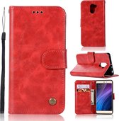 Voor xiaomi redmi 4 retro koperen knop gek paard horizontale flip pu lederen case met houder & kaartsleuven & portemonnee & lanyard (rood)