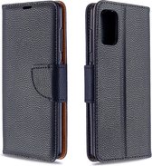 Voor Galaxy A41 pure kleur horizontale flip pu lederen case met houder & kaartsleuven & portemonnee & lanyard (zwart)