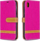 Kleurafstemming Denim Texture Leather Case voor Huawei Y5 (2019), met houder & kaartsleuven & portemonnee & lanyard (roze rood)