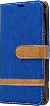 Kleurafstemming Denim Texture Leather Case voor Galaxy A40, met houder & kaartsleuven & portemonnee & lanyard (koningsblauw)