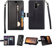 Voor Samsung Galaxy A6 + / Galaxy J8 (2018) Multifunctionele Rits Horizontale Flip Leren Case met Houder & Portemonnee & 9 Kaartsleuven & Lanyard (Zwart)