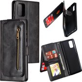 Voor Galaxy A71 negen kaart rits tas horizontale flip lederen tas met houder & kaartsleuven & fotolijst en portemonnee (zwart)