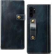 Voor Galaxy Note 10 Plus Denior Oil Wax koeienhuid DK magnetische knop Horizontale flip lederen tas met houder en kaartsleuven en portemonnee (donkerblauw)