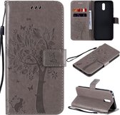 Voor Nokia 2.3 Tree & Cat reliÃ«fpatroon Horizontale flip lederen tas met houder & kaartsleuven & portemonnee & draagkoord (grijs)