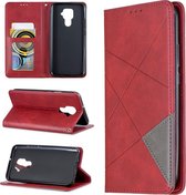 Voor Huawei Mate 30 Lite Rhombus Texture Horizontal Flip Magnetische lederen tas met houder en kaartsleuven (rood)