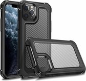 Voor iPhone 11 Pro Transparante koolstofvezeltextuur Robuust Full Body TPU + PC Krasbestendig schokbestendig hoesje (zwart)