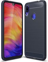 Brushed Texture Carbon Fiber TPU Case voor Xiaomi Redmi Note 7 / Redmi Note 7 Pro (Marineblauw)