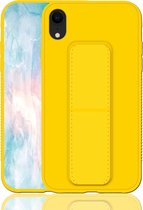 Voor iPhone XR schokbestendige pc + TPU beschermhoes met polsband en houder (geel)