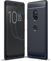 Brushed Texture Carbon Fibre Shockproof TPU Case voor Sony Xperia XZ3 (Navy Blue)