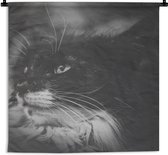 Wandkleed Dierenprofielen in Zwart-Wit - Dierenprofiel opzij kijkende kat in zwart-wit Wandkleed katoen 90x90 cm - Wandtapijt met foto