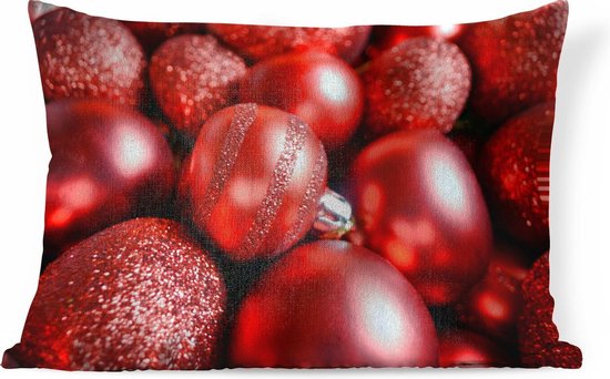 Sierkussens - Kussen - Rode kerstballen met verschillende texturen - 60x40 cm - Kussen van katoen