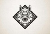 Line Art - Wolf 6 met achtergrond - L - 82x82cm - Zwart - geometrische wanddecoratie