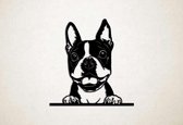 Wanddecoratie - Hond - Boston Terrier 6 - S - 47x45cm - Zwart - muurdecoratie - Line Art