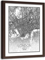 Foto in frame ,  Plattegrond van Londen  , 80x120cm , Zwart wit , wanddecoratie