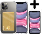 Hoes voor iPhone 11 Pro Hoesje Pasjeshouder Case Met Screenprotector - Hoes voor iPhone 11 Pro Pasjeshouder Card Case Hoesje Met Screenprotector - Transparant