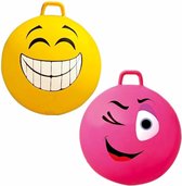2x stuks speelgoed Skippyballen met funny faces gezicht geel en roze 65 cm - Buitenspeelgoed