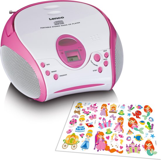 Lenco SCD-24 Kids - Draagbare Radio CD speler met AUX en sticker set - Roze |