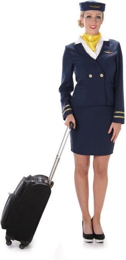 Karnival Costumes Stewardess Kostuum Carnavalskleding Dames Carnaval Kostuum Dames - Polyester - Blauw - Maat XL - 5-Delig Jasje/Ingenaaid shirt/Rok/Hoed/Nek accessoire