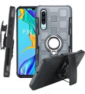 Voor Huawei P30 3 in 1 Cube PC + TPU beschermhoes met 360 graden draaien zilveren ringhouder (grijs)