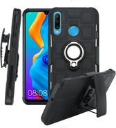 Voor Huawei P30 Lite 3 in 1 Cube PC + TPU beschermhoes met 360 graden draaien zilveren ringhouder (zwart)