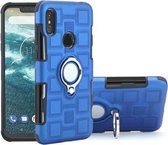 Voor Motorola One Power (P30 Note) 2 in 1 Cube PC + TPU beschermhoes met 360 graden draaien zilveren ringhouder (blauw)