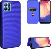 Voor OPPO Reno4 SE koolstofvezel textuur magnetische horizontale flip TPU + pc + PU lederen tas met kaartsleuf (blauw)