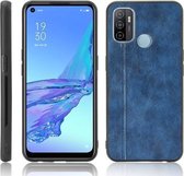 Voor OPPO A53 schokbestendig naaien koe patroon huid PC + PU + TPU hoesje (blauw)