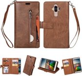 Voor Huawei Mate 9 Multifunctionele Rits Horizontale Flip Leren Case met Houder & Portemonnee & 9 Kaartsleuven & Lanyard (Bruin)