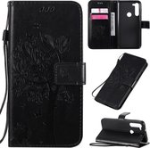 Voor Motorola Moto G8 Power Tree & Cat ReliÃ«fpatroon Horizontale Flip Leren Case met Houder & Kaartsleuven & Portemonnee & Lanyard (Zwart)