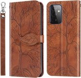 Voor Samsung Galaxy A72 5G Life of Tree Embossing Pattern Horizontale Flip lederen tas met houder & kaartsleuf & portemonnee & fotolijst & lanyard (bruin)