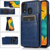 Voor Samsung Galaxy A20 / A30 effen kleur pc + TPU beschermhoes met houder en kaartsleuven (blauw)