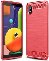 Voor Samsung Galaxy A01 Core Brushed Texture Carbon Fiber TPU Case (Rood)