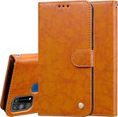 Voor Galaxy M31 zakelijke stijl olie wax textuur horizontale flip lederen tas, met houder en kaartsleuven en portemonnee (bruin)