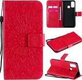 Voor Huawei P smart 2020 reliÃ«f zonnebloem patroon horizontale flip PU lederen tas met houder & kaartsleuven & portemonnee & lanyard (rood)