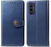 Voor Huawei Honor 30S retro effen kleur lederen gesp telefoonhoes met lanyard & fotolijst & kaartsleuf & portemonnee & standaardfunctie (blauw)