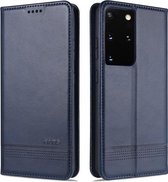 Voor Samsung Galaxy S21 Ultra 5G AZNS Magnetische Kalf Textuur Horizontale Flip Leren Case met Kaartsleuven & Houder & Portemonnee (Donkerblauw)