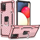 Voor Samsung Galaxy A02s (Amerikaanse versie) Cool Armor PC + TPU schokbestendig hoesje met 360 graden rotatie ringhouder (roségoud)