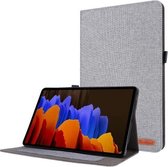 Voor Samsung Galaxy Tab S7 + / T970 Horizontale flip TPU + stof PU lederen beschermhoes met naamkaartclip (grijs)