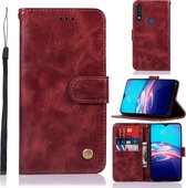 Voor Motorola Moto E 2020 Koperen Gesp Retro Crazy Horse Textuur Horizontale Flip Leren Case met Houder & Kaartsleuven & Portemonnee (Wijnrood)