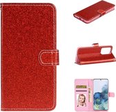 Voor Samsung Galaxy Note20 Ultra Glitter Poeder Horizontale Flip Leren Case met Kaartsleuven & Houder & Fotolijst & Portemonnee & Lanyard (Rood)