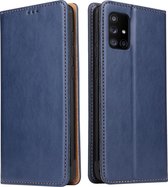 Voor Galaxy A71 Fierre Shann PU lederen textuur horizontale flip lederen tas met houder & kaartsleuven & portemonnee (blauw)