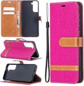 Voor Samsung Galaxy S21 5G Kleuraanpassing Denim Textuur Horizontale Flip Leren Case met Houder & Kaartsleuven & Portemonnee & Lanyard (Rose Rood)