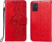 Voor Samsung Galaxy A71 4G Flower Vine Embossing Pattern Horizontale Flip Leather Case met Card Slot & Holder & Wallet & Lanyard (Red)