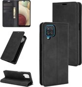 Voor Samsung Galaxy A12 Retro-skin Business magnetische zuignap lederen tas met houder & kaartsleuven & portemonnee (zwart)