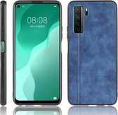 Voor Huawei Nova 7 SE schokbestendig naaien koe patroon huid PC + PU + TPU Case (blauw)