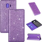 Voor Samsung Galaxy J4 (2018) Ultradunne Glitter Magnetische Horizontale Flip Leren Case met Houder & Kaartsleuven (Paars)