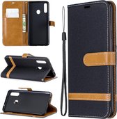 Voor Galaxy A20s Kleuraanpassing Denim Texture Horizontaal Flip Leather Case met houder & kaartsleuven & Wallet & Lanyard (zwart)