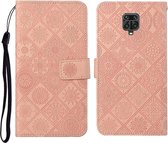 Voor Xiaomi Redmi Note 9 Pro Etnische Stijl Reliëfpatroon Horizontale Flip Leren Case met Houder & Kaartsleuven & Portemonnee & Lanyard (Roze)